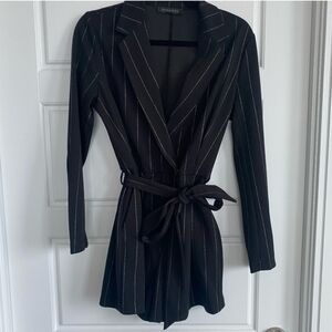 DYNAMITE Black Striped Belted Blazer JUMPSUIT